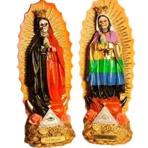 Santa Muerte Statue with Crown Decor Religious Ornaments 13 Inch Colorful Design Detailed Features Standing Art for Living Room Home Office Decor