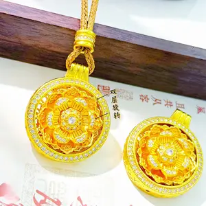 Chinese-Style Diamond-Accented Copper Base Pendant - High-Quality Waterproof, 360-Degree Rotatable Peony Motif & Rotating Compass - Ideal Birthday Gift for Fashion Accessory Enthusiasts