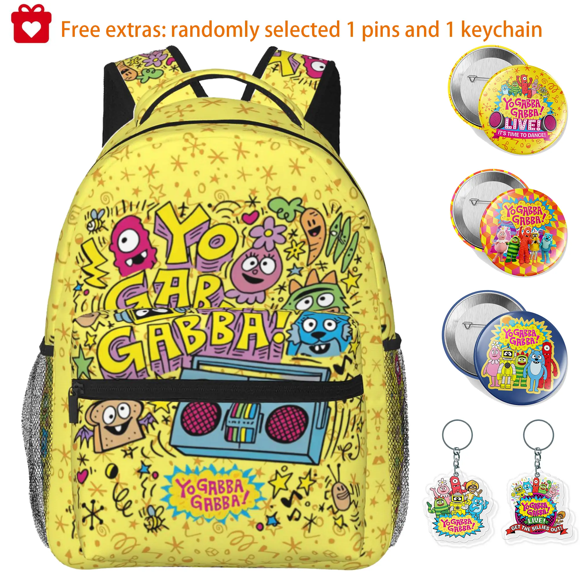 Cute Yo gabba gabba Print Backpack for Women Yo gabba gabba toys Ergonomic Cushioned Laptop Daypack with Multiple Zipper Pockets,Yo gabba gabba party supplies Lightweight Travel Bagpack, Ideal Gift for Birthday Christmas Day