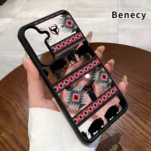 Magnetic Phone Case Supports Wireless Charging Compatible With Samsung Galaxy S26 Edge S23 Ultra S24 Plus FE S25 S22+ Buffalo Tribal Tapestry Pattern Non-Yellowing Shockproof Soft Silicone Transparent Acrylic Cover