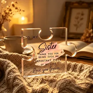 Unique Sister Birthday Acrylic Puzzle Plaque Desk Decoration Thanksgiving Christmas Wedding Mother's Day Gift Vintage Style Tabletop Mounting from Sister Brother