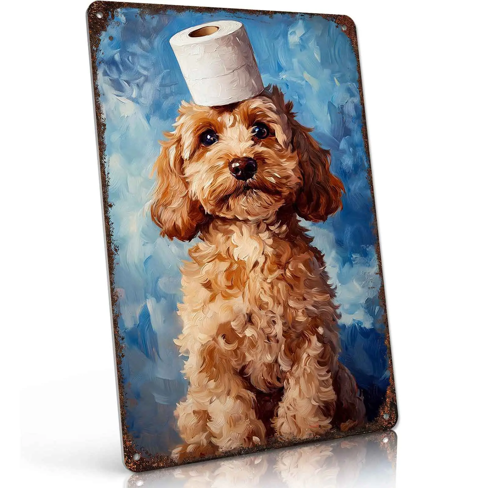 8x12 Inch Aluminium Humorous Bathroom Home Signs, Cute Puppy & Toilet Paper Metal Wall Decor for Home Pet Shop