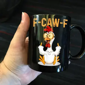 F-Caw-F Rooster Coffee Mug, Funny Chicken Lover Gift, Hilarious Farm Animal Mug For Adults, Farmhouse Humor Cup, Gag Gift For Coworker 11oz/15oz Ceramic with Handle