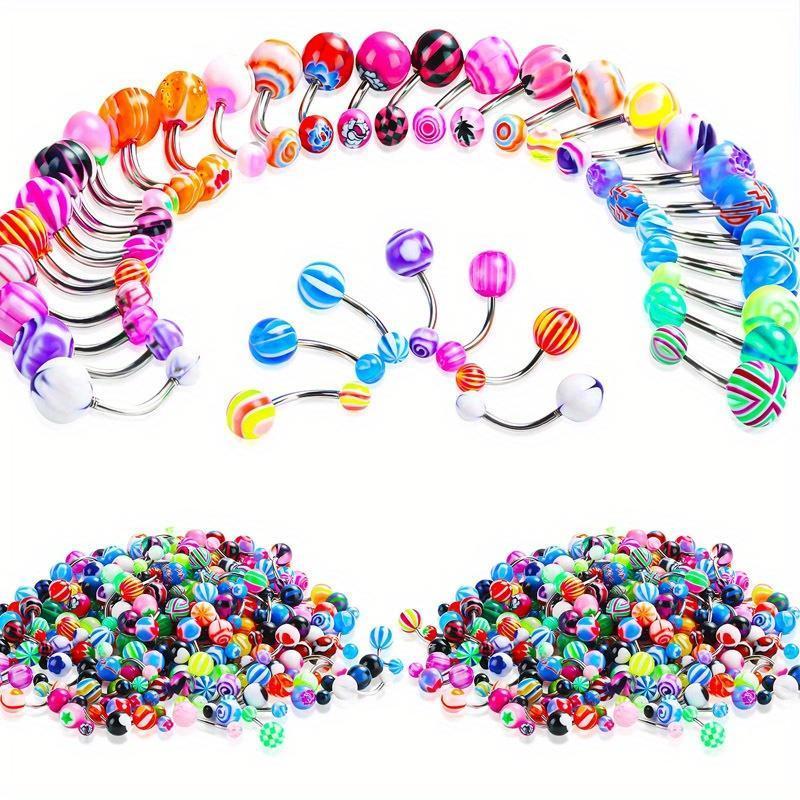 20Pcs Belly Button Ring Set, Mixed Colorful Ball Belly Button Ring Bohemian Barbell Navel Nail Body Piercing Jewelry Gift Women Body Piercing Jewelry Set
