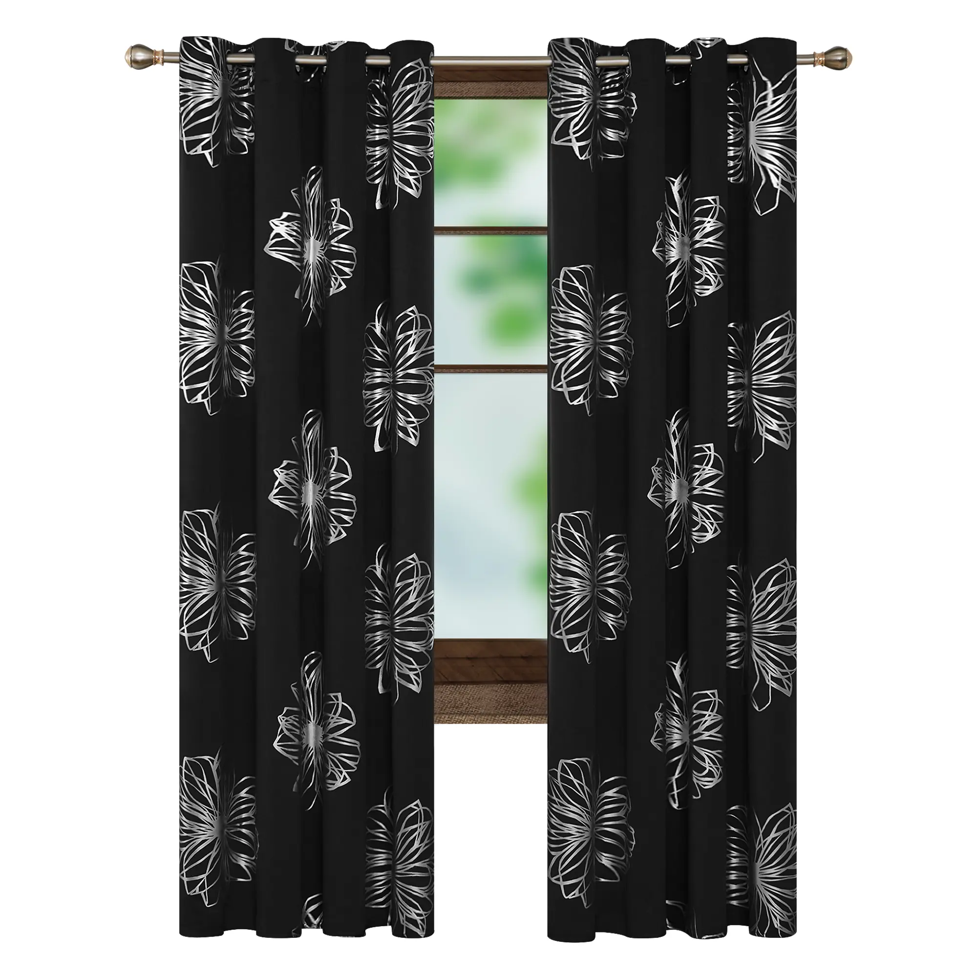 Deconovo 2-Piece Silky Smooth Flower Foil Printed Blackout Window Drapes - Grommet Top, Thermal Insulated Lined, Durable Blackout Window Cover for Pink Bedroom, Do Not Bleach, Room Darkening Curtains