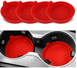 SINGARO Car Cup Holder Coaster, Silicone Cup Holder Insert, Universal Non-Slip Cup Holders, Car Accessories Interior for Women and Man 4 Pack Red