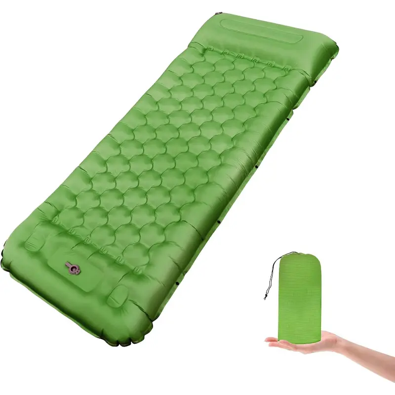 Camping Sleeping Pad, 50D Extra Thickness 4.7 Inch Inflatable Sleeping Mat Lightweight Waterproof Camping Pad, Foot Self-Inflating Sleeping Pads for Backpacking, Hiking, Traveling (Green+Grey)