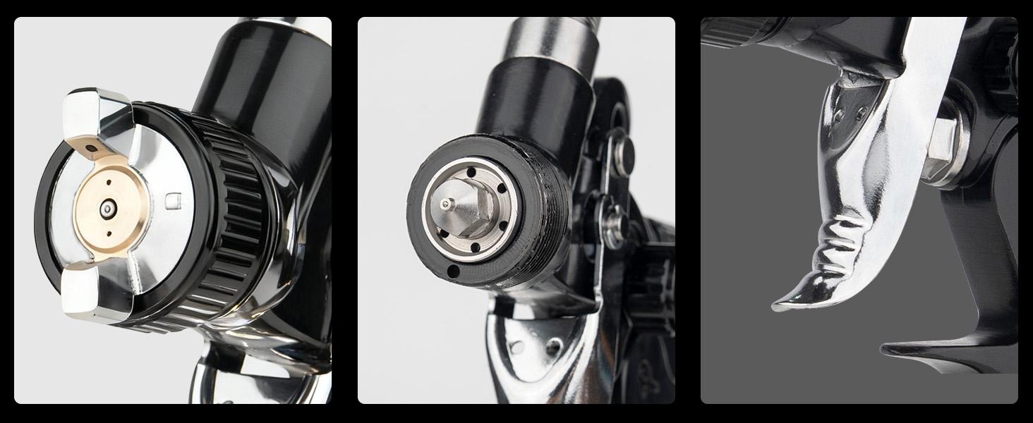 Mini HVLP spray gun with 0.5/0.8/1.0 mm nozzles and 125cc paint cup. Pneumatic automotive spray gun for car painting, primer, varnish and surface coating. Perfect for detailed repair work, small and lightweight, black finish. Cordless Sprayer High Mini HVLP spray gun with 0.5/0.8/1.0 mm nozzles and 125cc paint cup. Pneumatic automotive spray gun for car painting, primer, varnish and surface coating. Perfect for detailed repair work, small and lightweight, black finish. Cordless Sprayer High