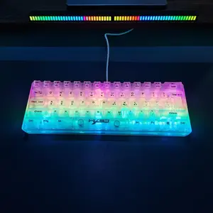 HXSJ-V700 USB Wired 61-key Film Keyboard, RGB Backlight Fully Transparent Gaming Keyboard, Ergonomic Keyboard for Gaming, Office, Home, Men Gifts, Backlit Keyboard