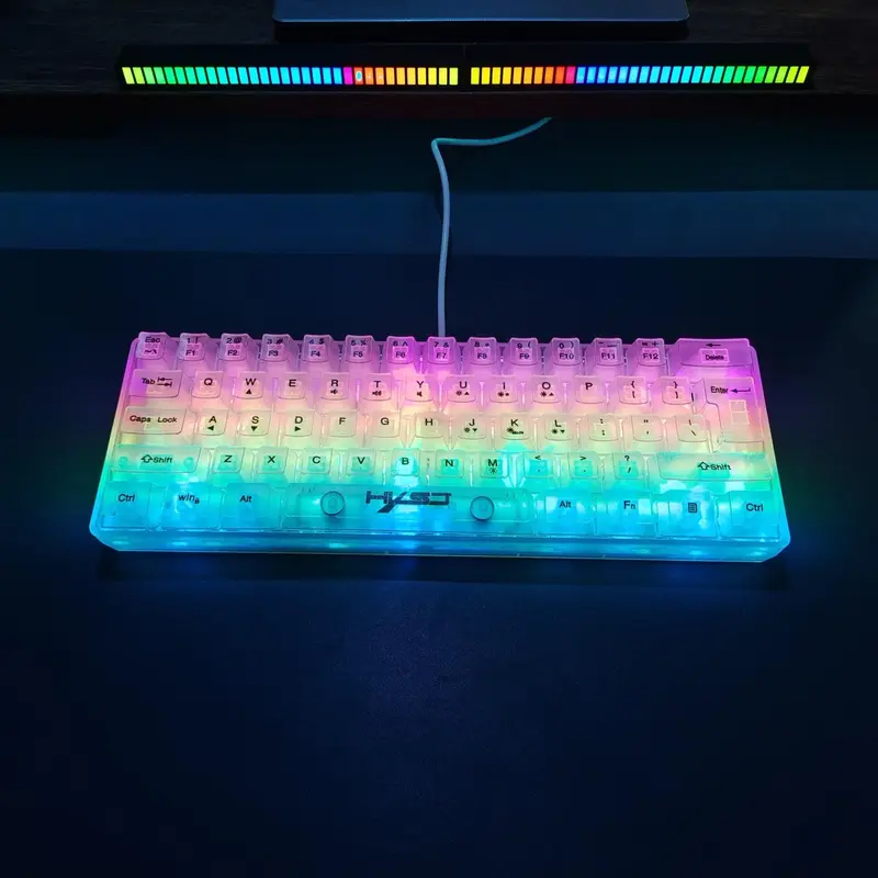 HXSJ-V700 USB Wired 61-Key Film Keyboard, RGB Backlit Fully Transparent PC Gaming Keyboard, Ergonomic Design for Gaming, Office, Home, Men Gifts, Light-Up Keyboard, Wired Game Keyboard