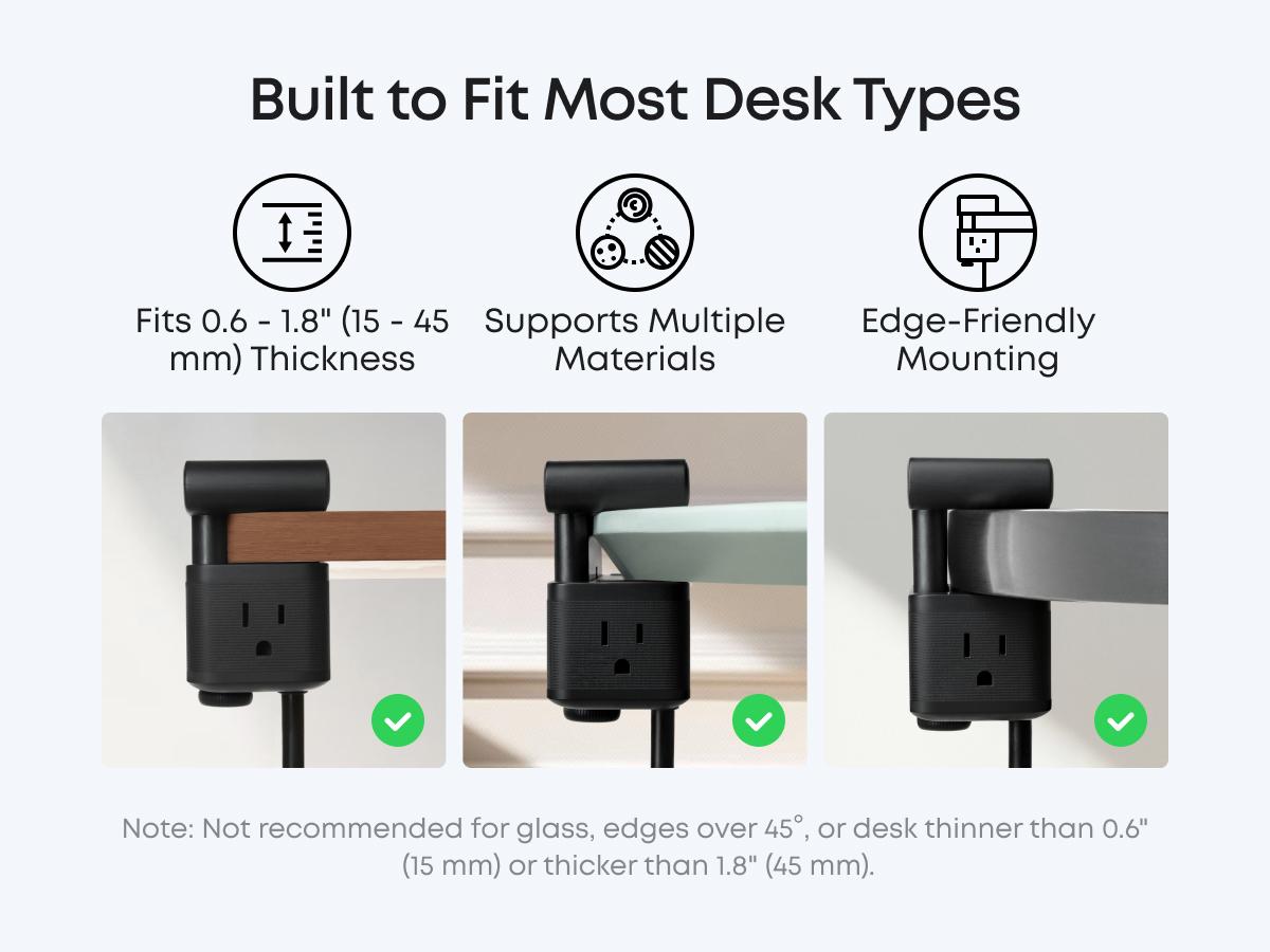 [live only] Anker Nano Power Strip, Desk Clamp with 1500J Surge Protection,5 ft Extension Cord, 70W Max Gaming Desk Accessory, 6 AC, 2 USB A, 2 USB C, Home Office Essential, Fitts 0.6 - 1.8" Tabletop Edge