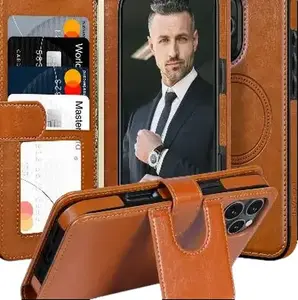 LOHASIC Magnetic Phone Case for iPhone 16 Pro 6.3 Inch, Classic PU Leather Mag-Safe Compatible Detachable Flip Folio Wallet with 5-Card Holder, RFID Blocking & Stand Function - Brown