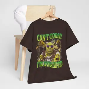 Unisex Fitted Cotton Short-Sleeve T-Shirt - Shrek "Can't Today I'm Swamped" Meme Tee