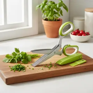 Herb Scissors Set,Multipurpose 5 Blade Kitchen Herb Cutter with Safety Cover and Cleaning Comb for Cutting Shredded Lettuce, Cilantro Fresh, Green Onion Fresh and etc