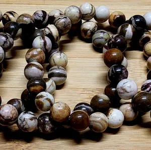 Brown Zebra Jasper Crystal Bead Stretch Bracelet (8mm)