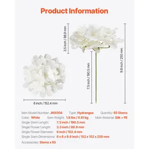 VEVOR Artificial Flowers, 65 pcs Real Looking White Silk Fake Hydrangea Bulk, White Faux Bridal Shower with Stems for DIY Wedding Bouquets, Home Centerpieces Arrangements, Party Tables Decorations