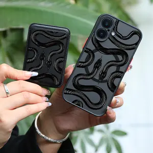 Phone Case - 2pcs 1 Set&Fashionable Luxury All Inclusive Shockproof Black Snake Pattern for Iphone 16 15 14 13 12 11 Pro Max 7 8 Pus and Samsung S series Magnetic Attraction Phone Case&High Quality Leather Magnetic Card Clip 995