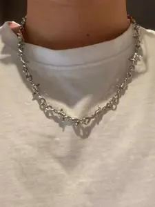 Unisex Punk Style Geometric Pattern Thorn Chain Necklace, Simple Street Fashion Jewelry for Men Women Couples, Versatile Party Accessory, Fashionable Jewelry Accessories
