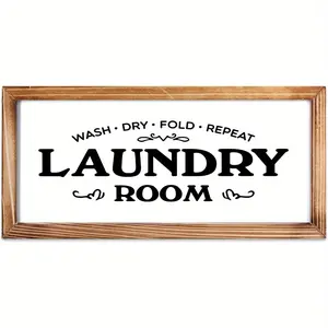 1pc laundry room wood Sign Farmhouse Wall Art Decoration for Bathroom Laundry Room, Wood Frame Painting Decoration, Festive Home Decoration, Housewarming Gifts Wooden