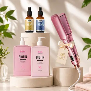 Bella All Natural Beauty Day & Night Bundle: Biotin Shampoo & Conditioner + D3 K2 Drops + Free Flat Iron