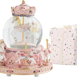 Carousel Design Music Box with Flower, Color Changing LED Lights Musical Box Desk Ornament, Gift for Girl, Teen Girl Gifts, Home Decor for Living Room Bedroom [battery Required, without Battery]