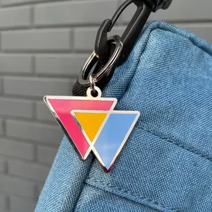 Pansexual Flag Triangles Pink Yellow and Blue LGBTQ Support Pride Symbol - 1.75 inch Enamel Keychain with Keyring