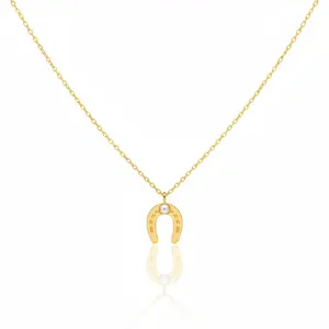 18K Gold Plated Opal Stud Horseshoe Pendant Necklace