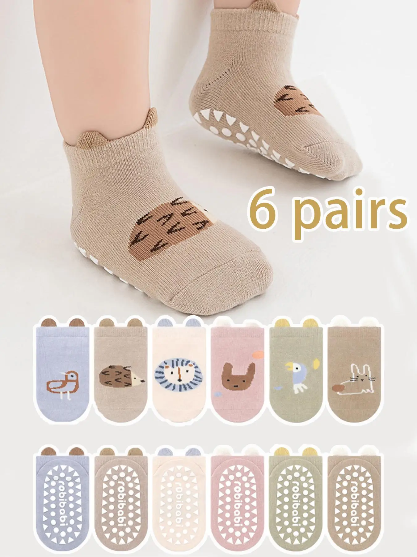 Baby's Cartoon Animal Print Anti-slip Crew Socks, Cute Cozy Socks for Infant Toddler Kids Fall & Winter, Newborn Baby Socks