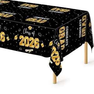 2D Flat Party Tablecloth 1pc, and Gold Rectangular Graduation Tablecloth, Polyester Graduation Party Decor, No Power Required