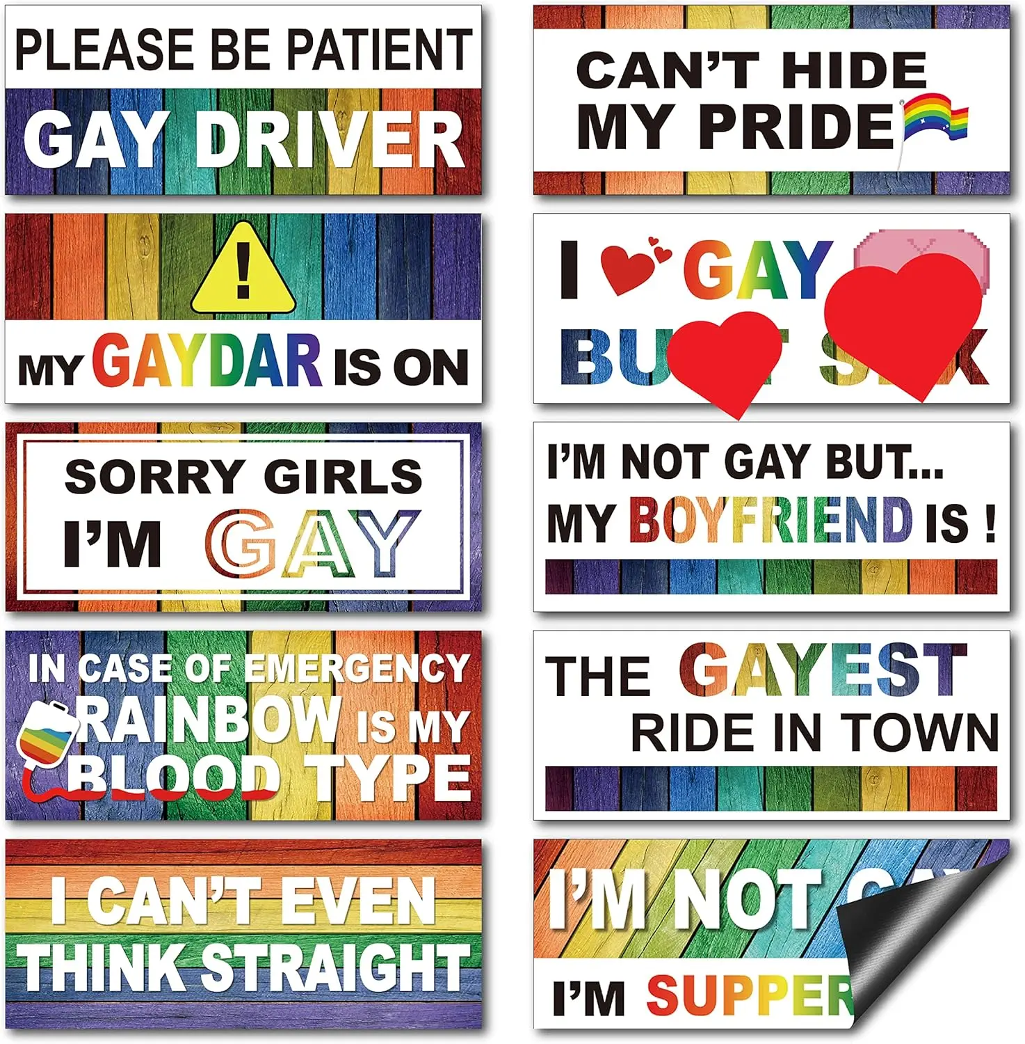 10PCS Gay Pride Funny Car Magnet, LGBT Rainbow Pride Prank Magnetic Bumper Sticker for Adult Waterproof Magnetic Car Stickers for Vehicles and Trucks Reusable Magnet Sticker for Fridge