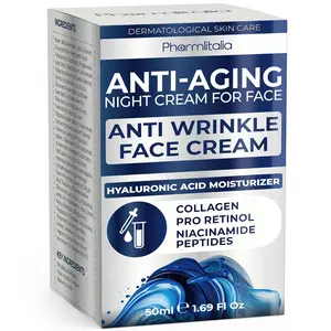 Pharmlitalia Anti-Aging Night Cream for Face - Hyaluronic Acid Moisturizer with Collagen Pro Retinol Niacinamide Peptides - 50ml