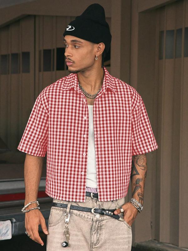 Men's Regular Checkered Vintage Short Sleeve Shirt, Casual Retro Gingham Shirt for Daily Wear, Fashion Men's Top for Summer
