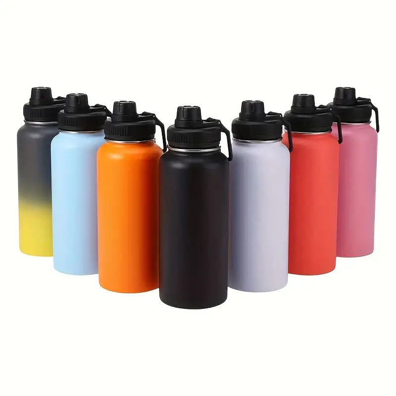 KoPicks 1pc 32oz Solid Color Insulated Water Bottle, 32oz Large Capacity Vacuum Sport Bottle With Portable Stainless Steel Leakproof Cup, For Outdoor Camping, Hiking, Driving Drinkware Flasks Tumbler Bottled