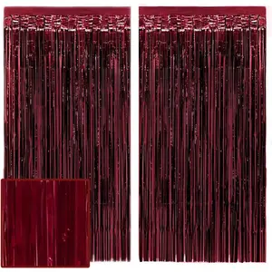 Burgundy Red Party Curtain - Set of 2 | Bachelorette Fringe Decorations, Cute Birthday Photo Booth, Party Backdrop,  Bday Supplies