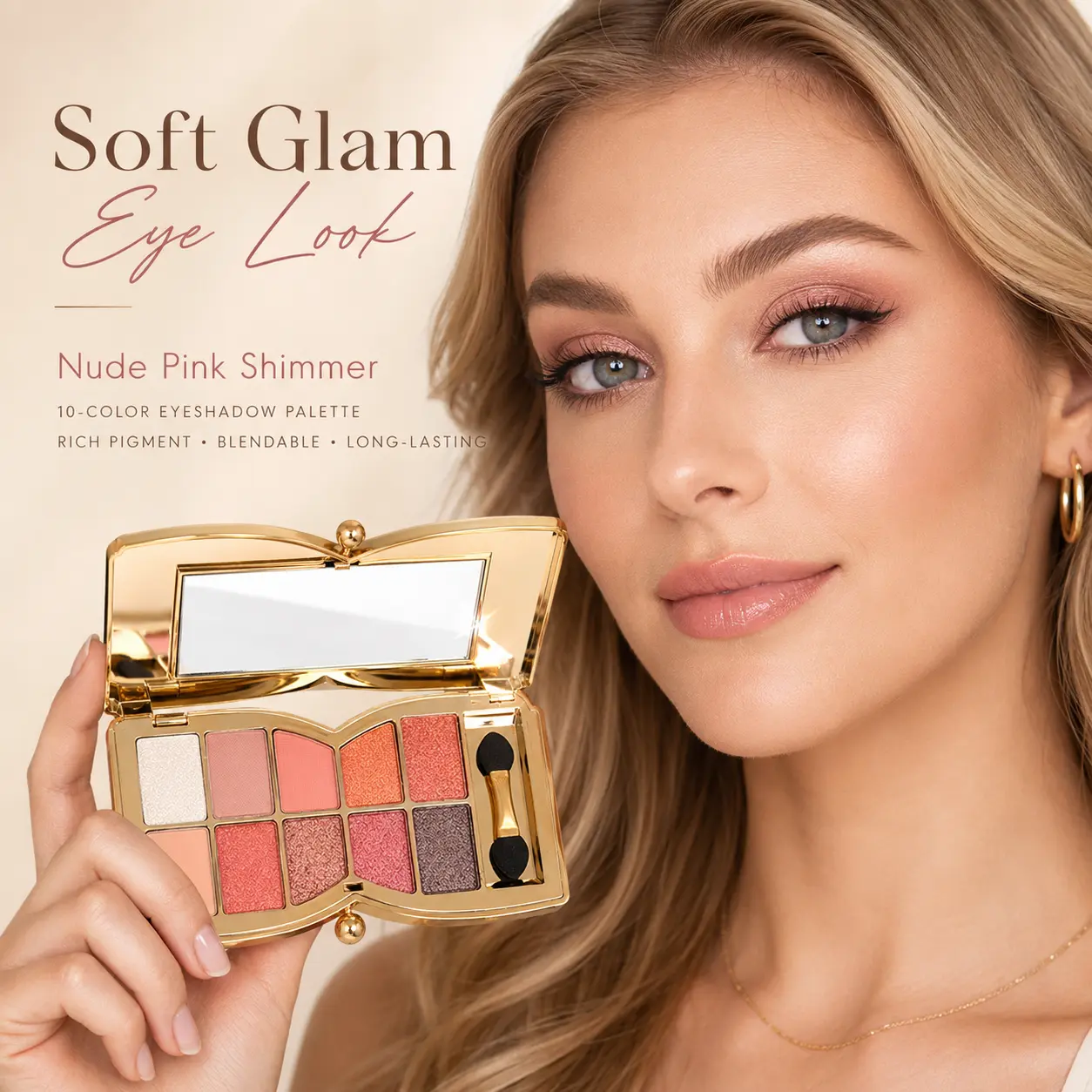 Blendable Eyeshadow Palette, 10 Nude Pink & Coral Shades with Matte, Shimmer & Glitter Finishes, Compact Makeup Kit with Mirror for Daily & Evening Looks, Makeup Palette Set, Multi Color Eyeshadow, Eye Makeup Product