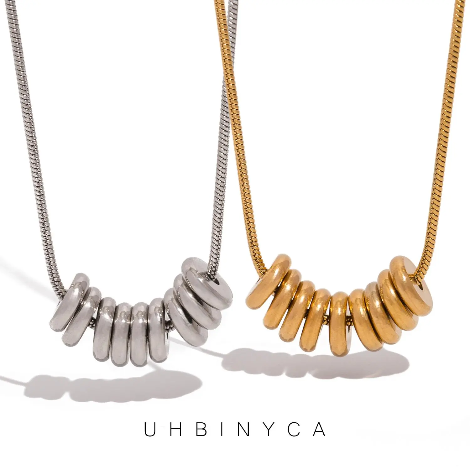 UHBINYCA Simple Personalized Circular Ring Pendant Necklace for Women, Stainless Steel Plated 18K Exquisite Necklace