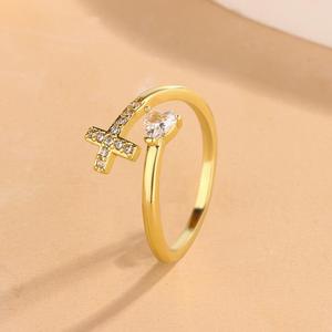 MP 14K Gold Plated Cross Ring Cubic Zircon Charm Openable Ring Daily Decor Accessories for Men Women promise paraiba tourmaline Anniversary