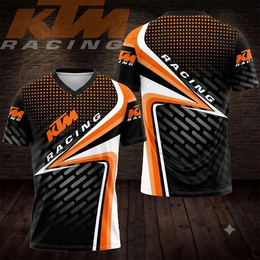 Men's KTM Motorsport 3D Crew Neck Unisex Racing Jersey - Athletic Fit Tee, Breathable Lightweight Sports Top, Speed Graphics Apparel for Racing Fans (Standard Sizes)