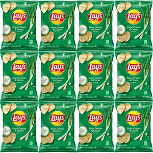 Lay's Sour Cream & Onion Flavored Potato Chips, 1.5 oz Bags, Pack of 12, Bundled by Shoppyway Snack Crispy Savory Crunchy Tasty