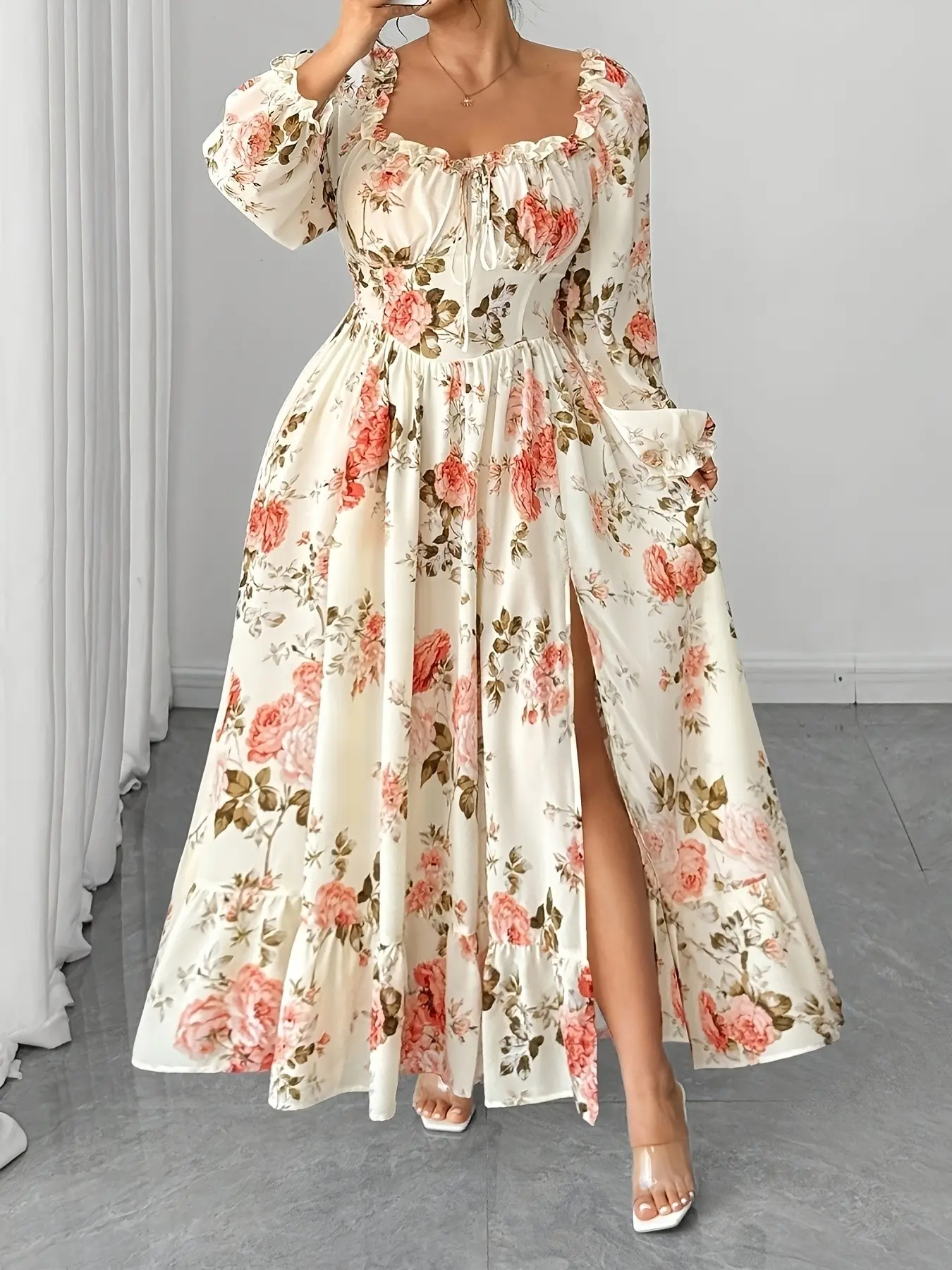 Women's Plus Size Spring Summer Fashion Elegant Shirred Dress, Loose-Fitting Casual Wear, Floral Woven Fabric Long Sleeve Dress for All Seasons - TikTok Shop Women's Plus Size Spring Summer Fashion Elegant Shirred Dress, Loose-Fitting Casual Wear, Floral Woven Fabric Long Sleeve Dress for All Seasons - TikTok Shop