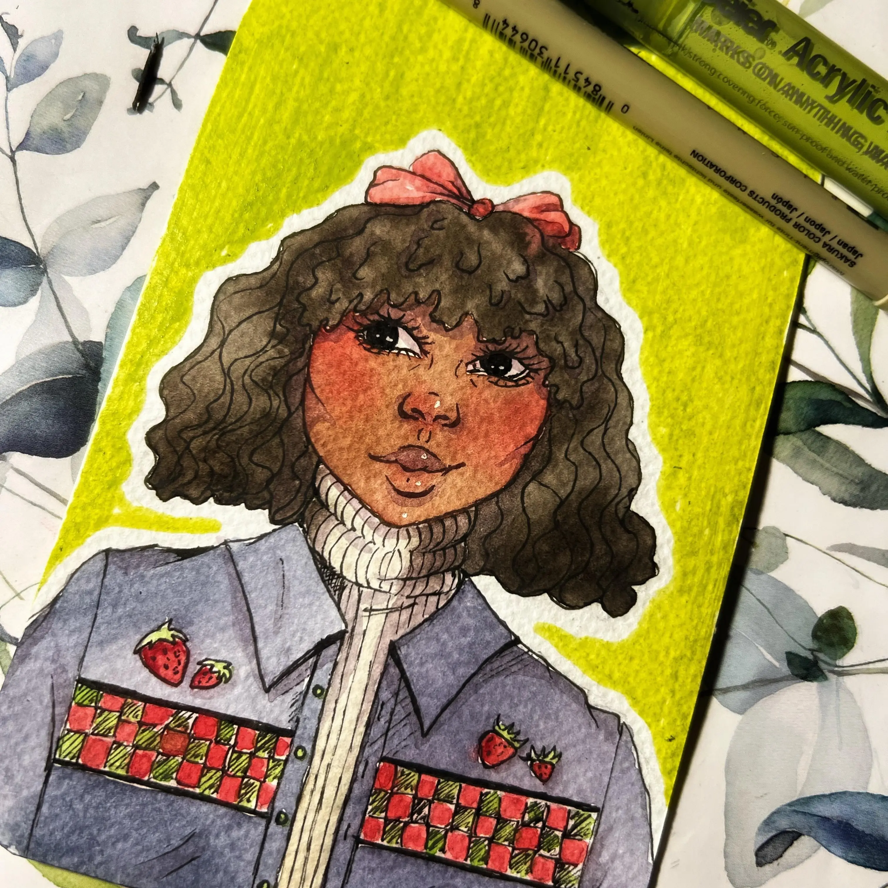 Black Girl Sketch Time Portrait - Unique Artwork Featuring Micron Ink Sketch and Bold Watercolor or Marker Background, Available in Digital & Hardcopy Options