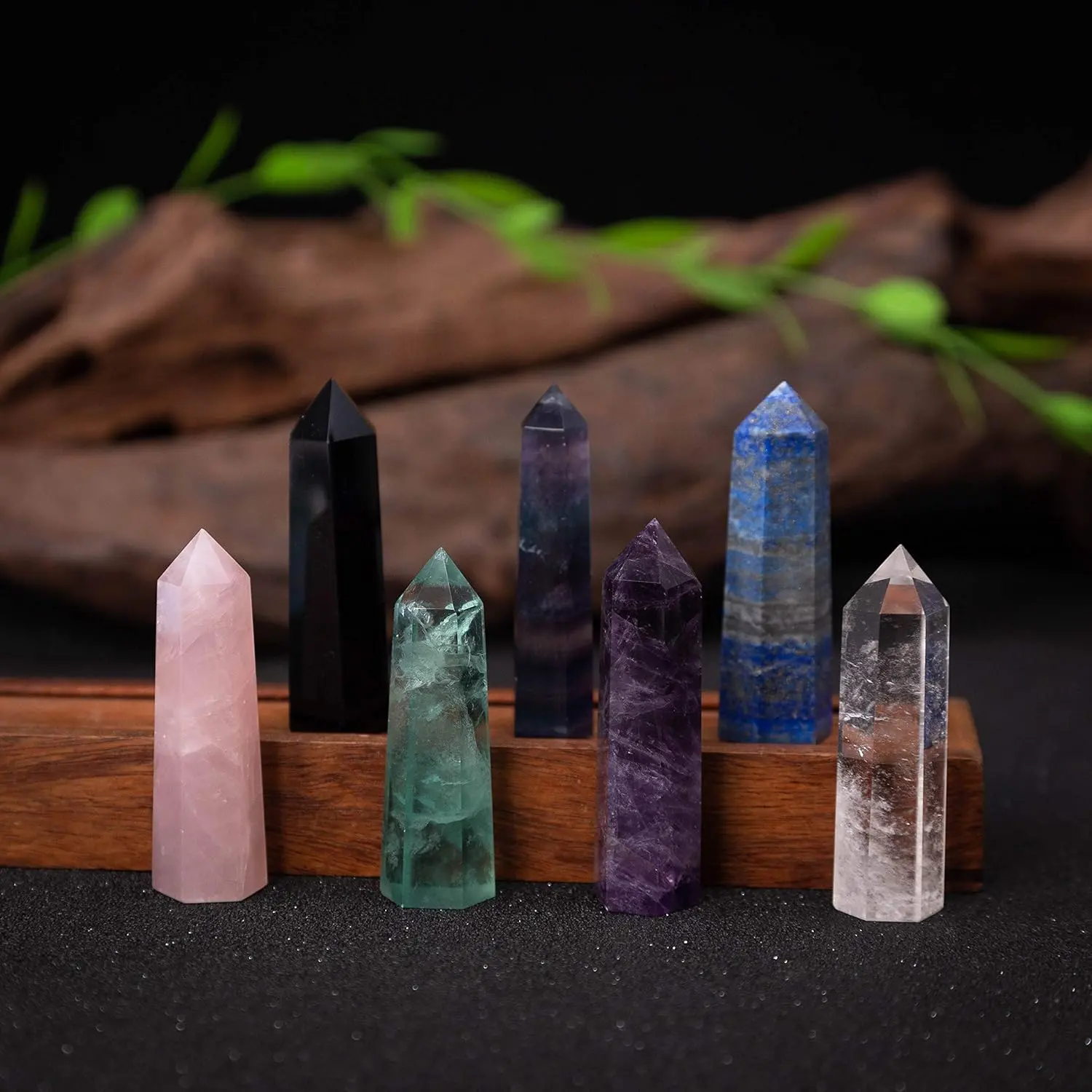 7 PCS 3" Crystal Wands Set Amethyst Rose Quartz Clear Quartz Black Obsidian Green Fluorite Lapis Lazuli Rainbow Fluorite 6 Faceted Reiki Chakra Healing Meditation Therapy
