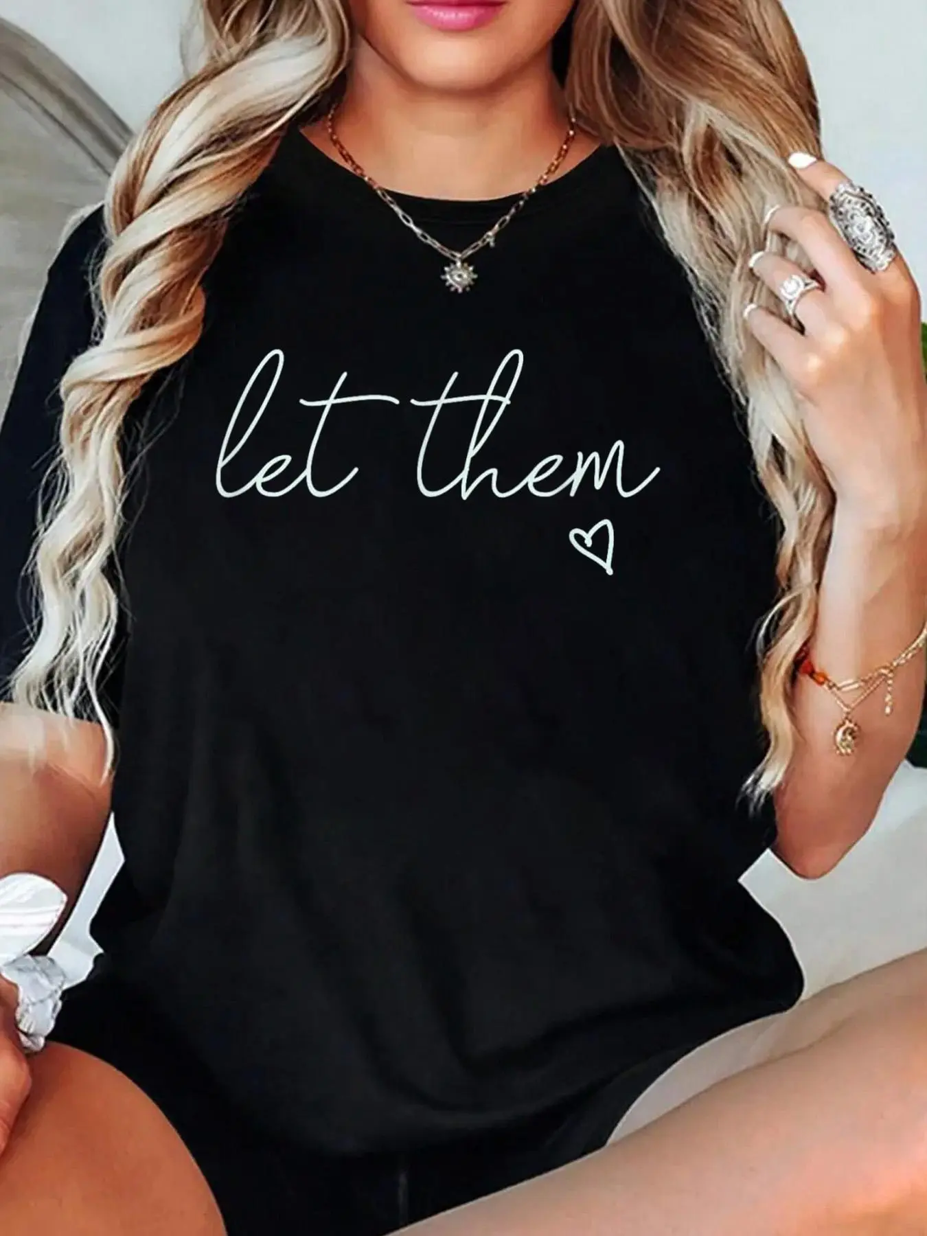 Let Them T-Shirt Crew Neck T Shirt For Summer, Women's Soft Short Sleeve Top, Stylish Comfy Tee For Women Graphic Tees
