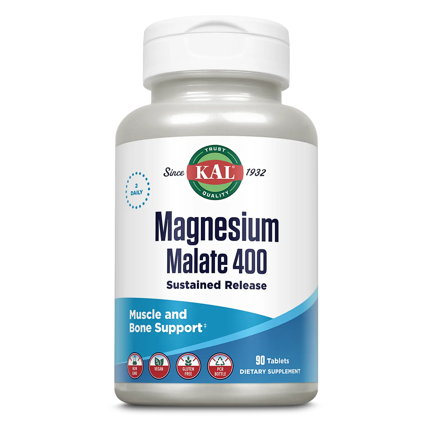 Kal Magnesium Malate 400 Tablets - Energy Support Dietary Supplement with 90 Tablets per Bottle - Healthcare Springtok Muscle Vitamin Bathroom Mineral