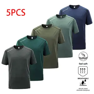 Summer Sports Leisure Breathable Cool Fashion Versatile Quick-Drying Men's Short Sleeve T-Shirt 5PCS Soft Absorb Sweat, Fashionable