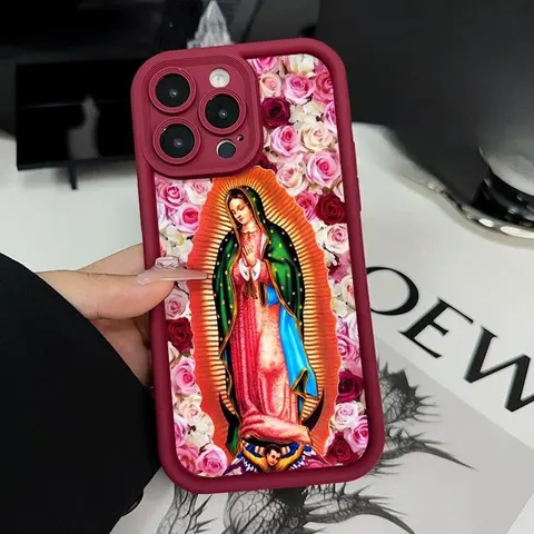 Virgin Mary Pattern TPU-Silicone Cellphone Casing - Shockproof Anti-Drop Accessory for Women, iPhone 16/15/14 Pro Max/13/12/11/XR/XS Plus, Raised Lips Camera Guard, Durable Silicone Resists Daily Wear, Soft Tough Shell, Anti-Yellowing