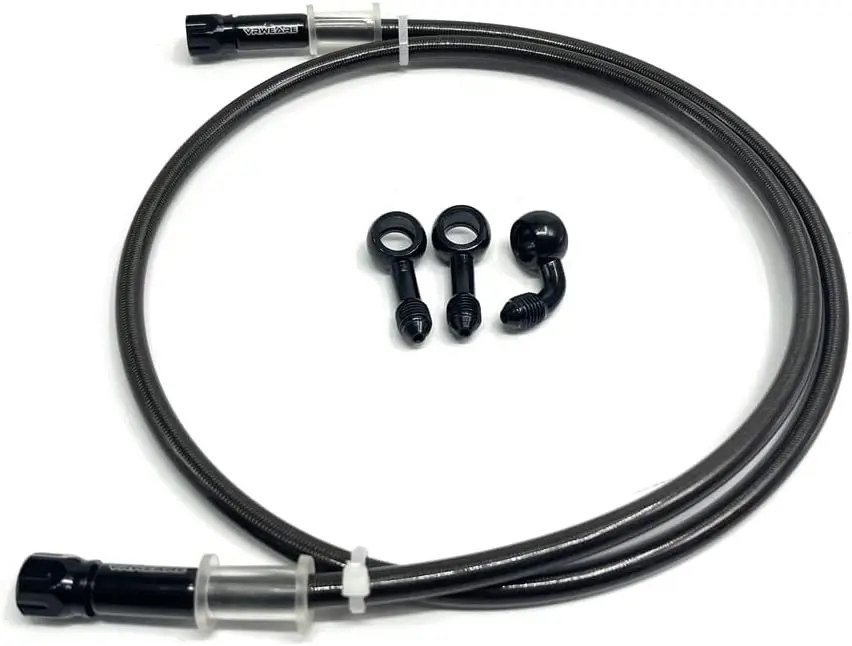 AN3 28 90 Degree M10 Stainless Steel Braided Motorcycle Brake Hose Line Oil Pipe with 360 Degree Rotatable Banjo Fit for ATV Motocross Pit Dirt Street Racing bike (40cm/15.7")
