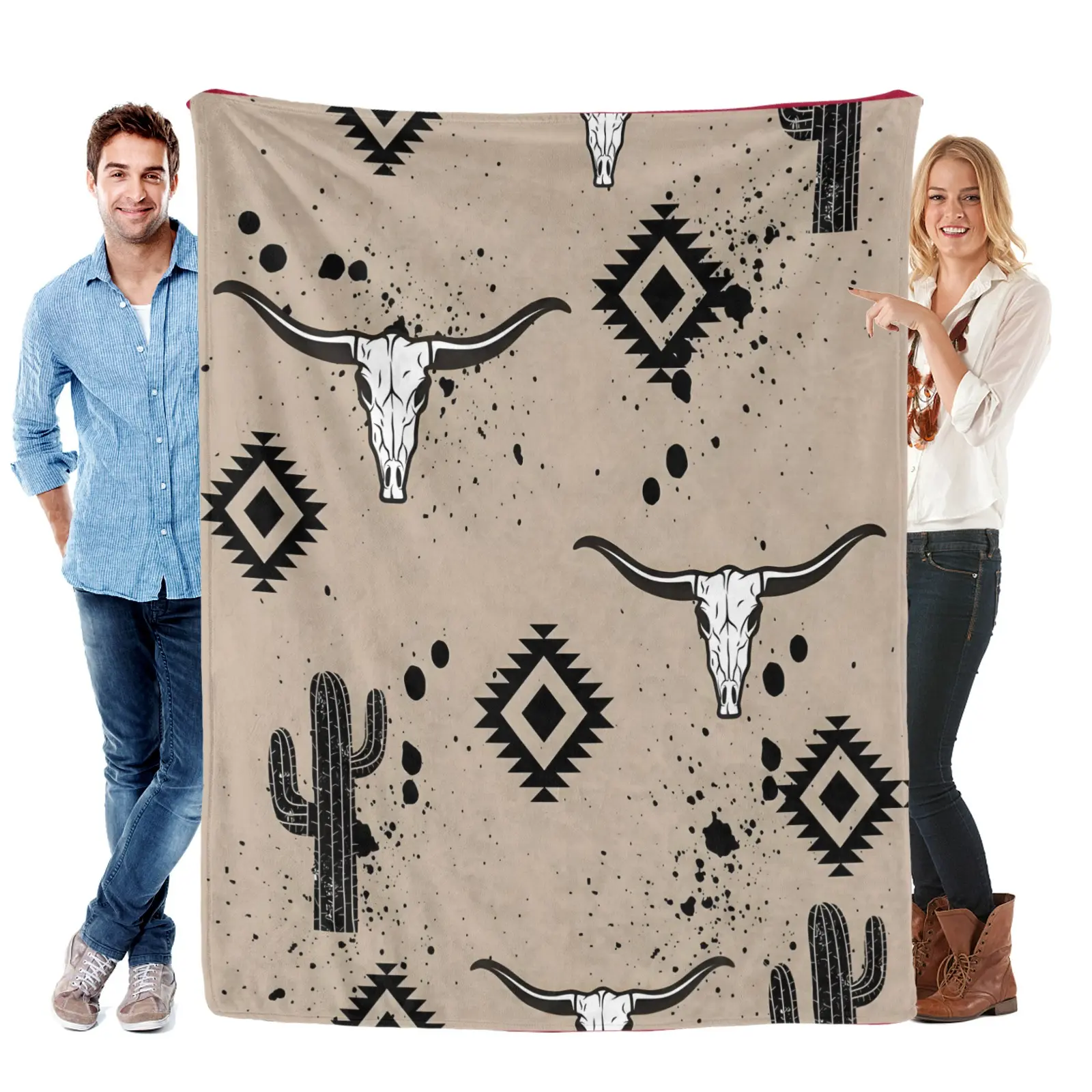 Western Cowboy Skull Blanket, Southwestern Desert Design, Ideal for Western Style Decor