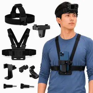 3-in-1 Head & Chest Mount Strap for Action Camera & Smartphone – Magnetic Quick Release POV Harness for Vlogging, Cycling, Fishing, and Outdoor Sports