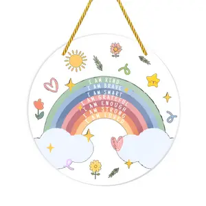 Affirmations Rainbow Suncatcher Ornament, I Am Kind/Brave/Smart/Enough/Loved Inspirational Acrylic Hanging Sign, 8" Round Positive Quote Window Decor